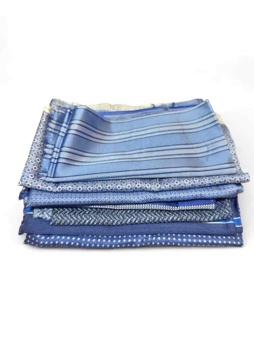 Bundle of 8 blue 100% Italian silk fabric remnants